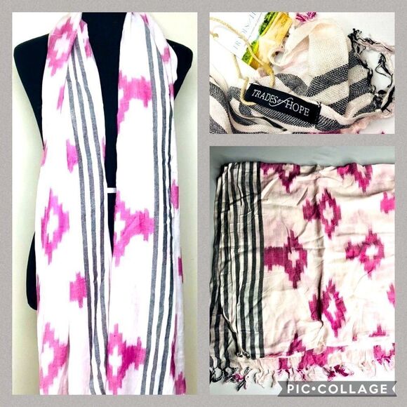 Trades of Hope Accessories - Trades of Hope Destination Wrap Scarf – Pink Ikat Shawl